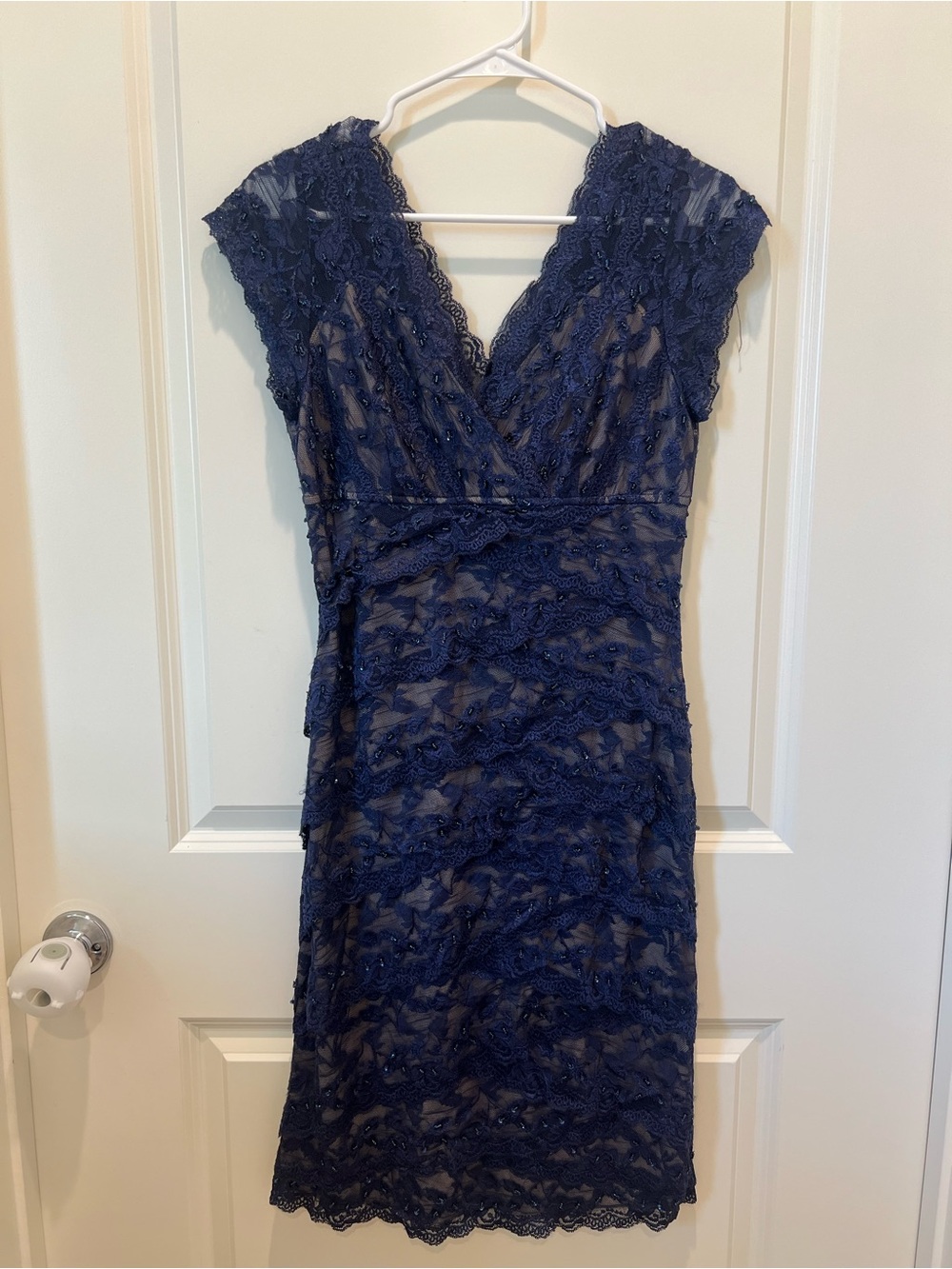 Navy Lace V-Neck Cocktail Dress - Women